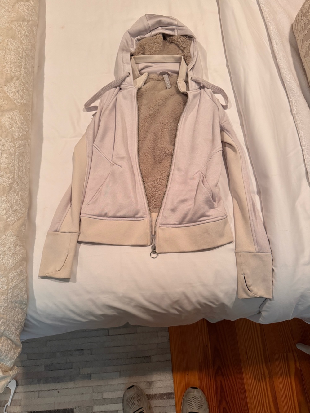 Athleta Hoodie Beige Cream Sherpa-Lined Zip Jacket -XS
